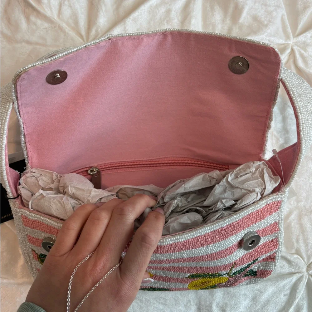 🍋 America & Beyond Lemon Beaded Bag | Pink Stripe Shoulder Purse - Picture 5 of 5